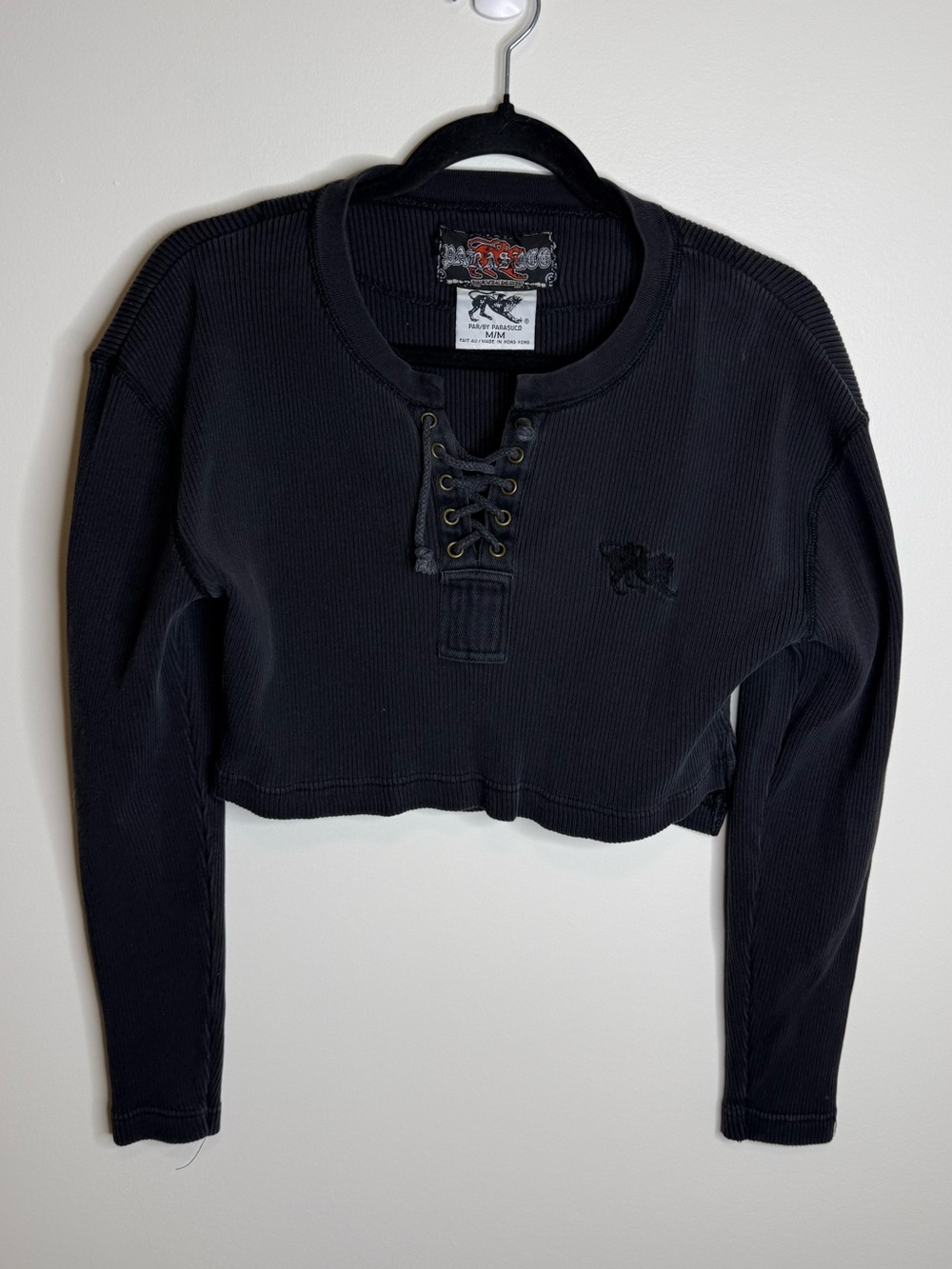 Parasuco Black Lace-Up Cropped Long-Sleeve Top size medium
